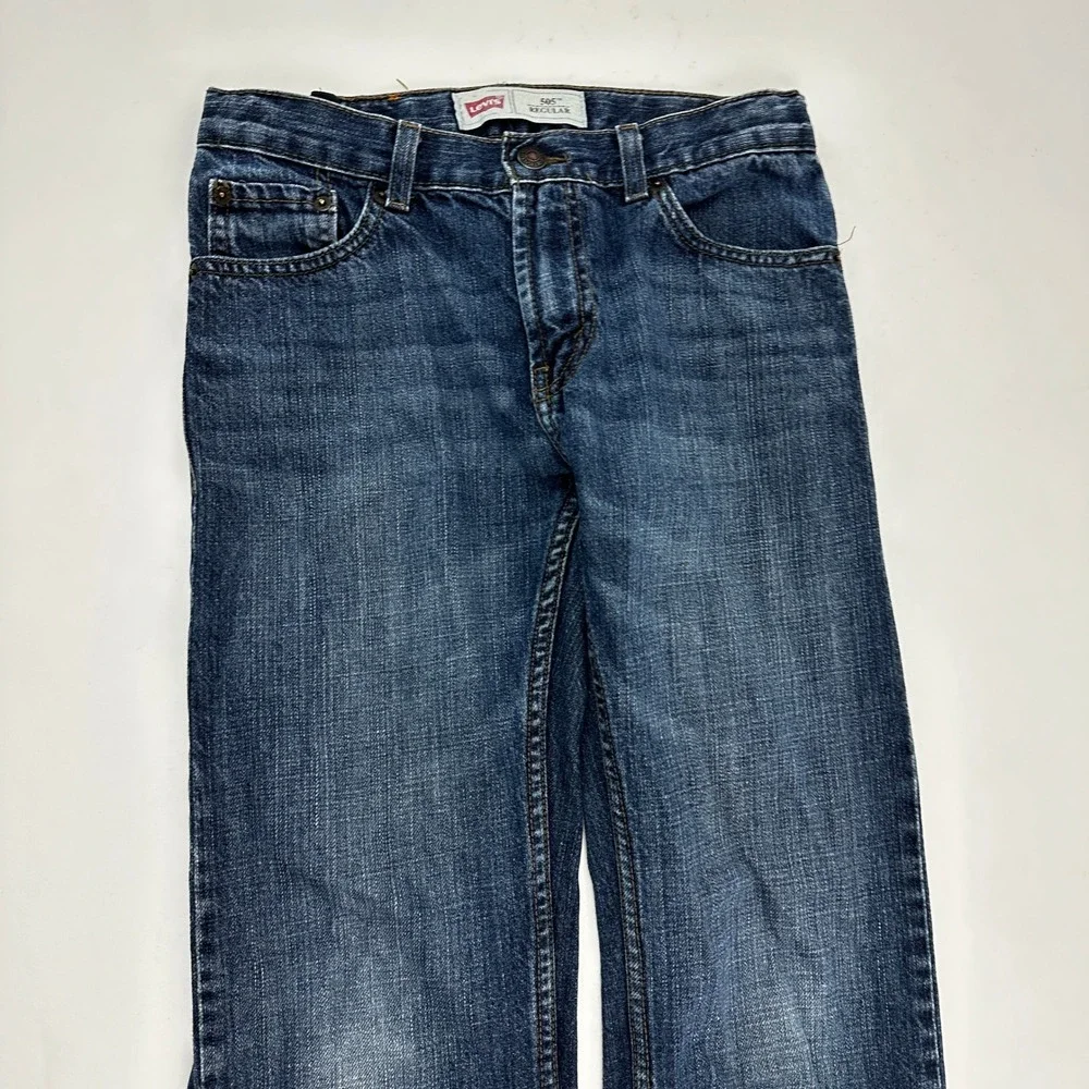 Levi's 505 Straight Leg Adjustable Waist Boys size 12 Dark Wash Blue Denim Jeans